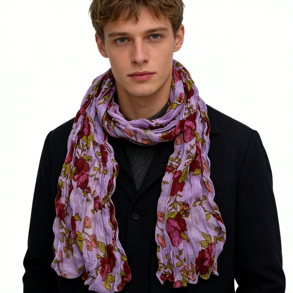 2pc Foulard magenta texturé polyester femme/homme