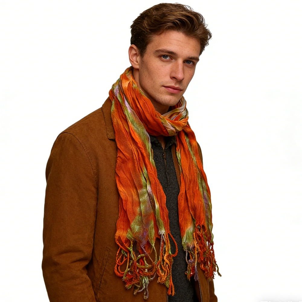 2pc Foulard léger motif floral rouge-orange femme