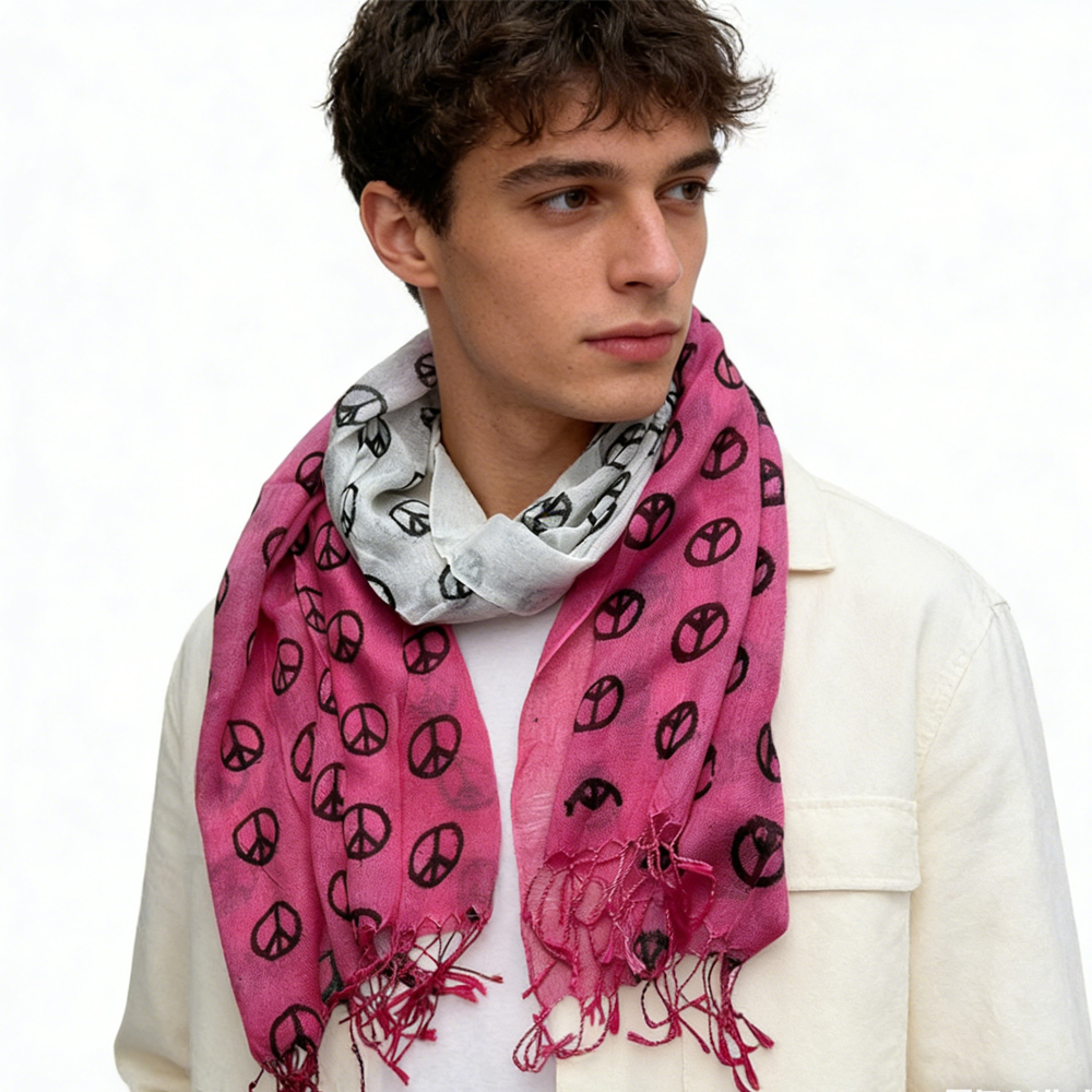 2pc Foulard rose vif semi-transparent femme/homme
