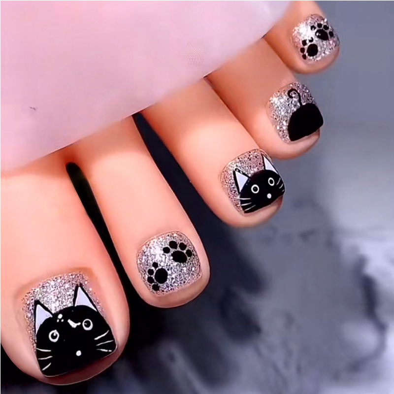 Faux ongles 24 pièces, adhésifs, orteils