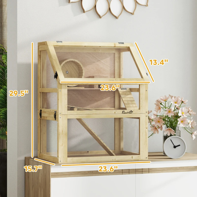 Cage hamster 3 étages bois détachable cabane roue rampes