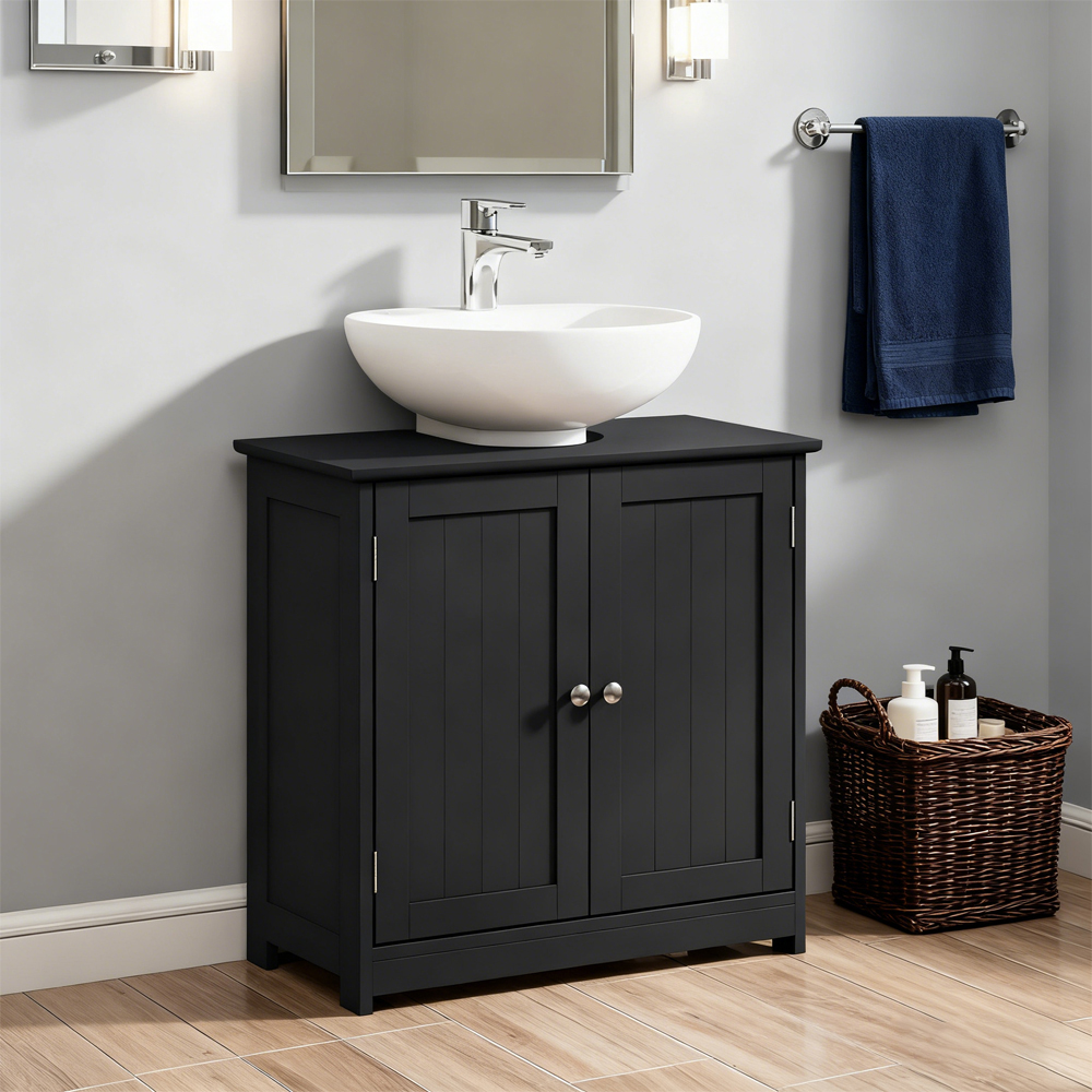 Meuble rangement lavabo coupe U tablette réglable noir