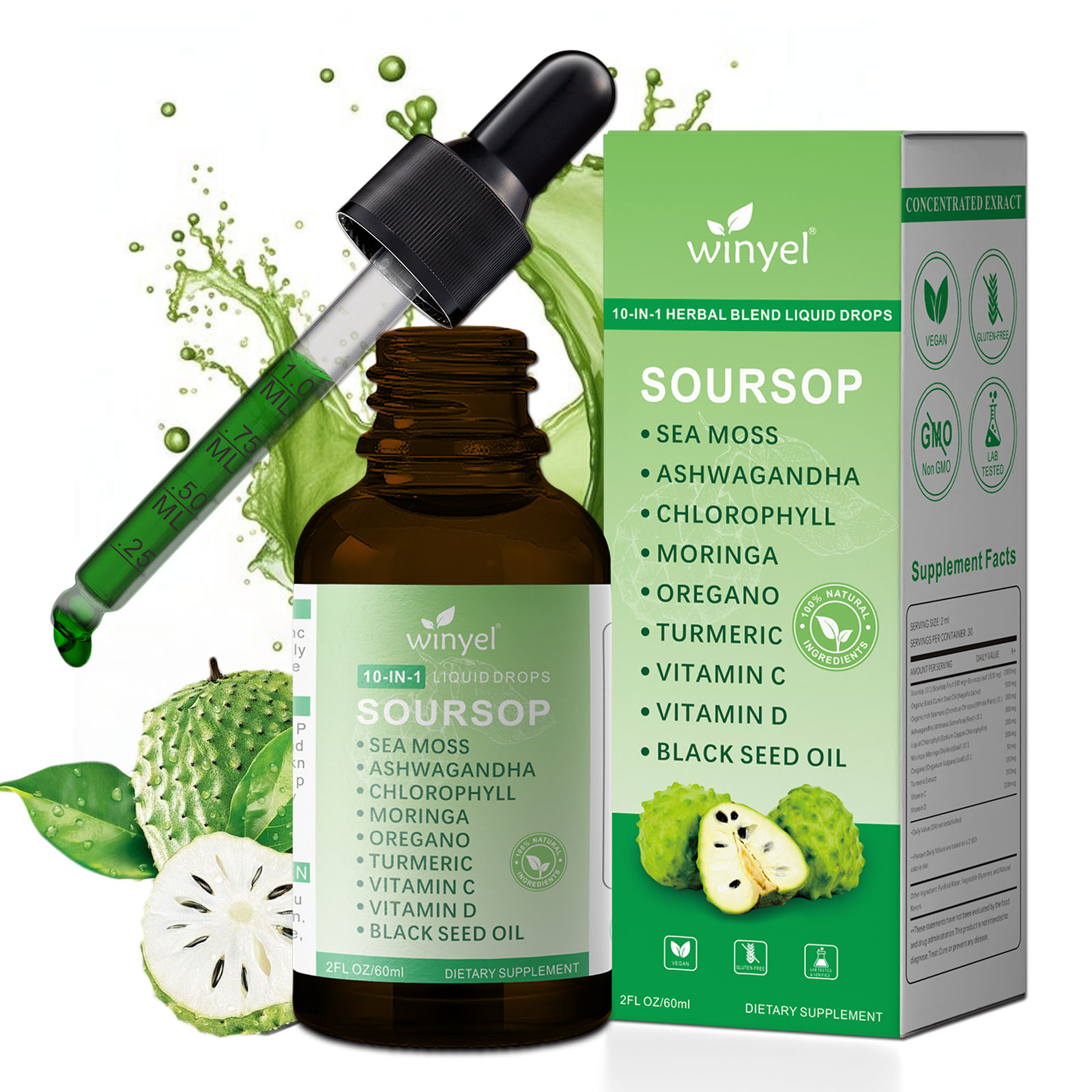 Soursop Drops 10-en-1 Herbes Santé 2 oz