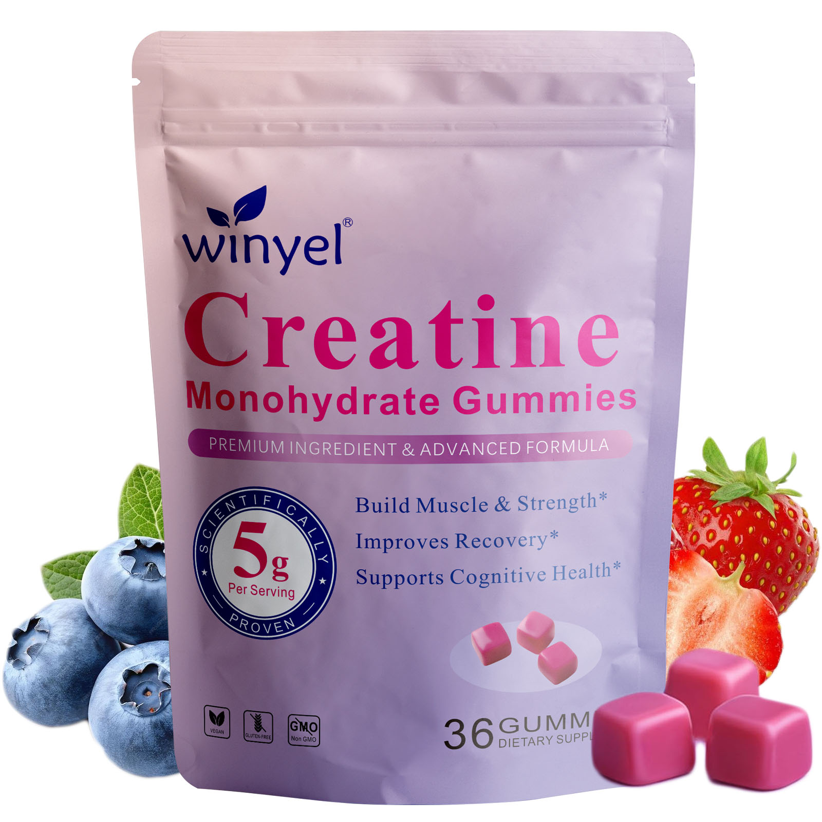 Créatine monohydrate gommes 5g sans sucre 36 pcs