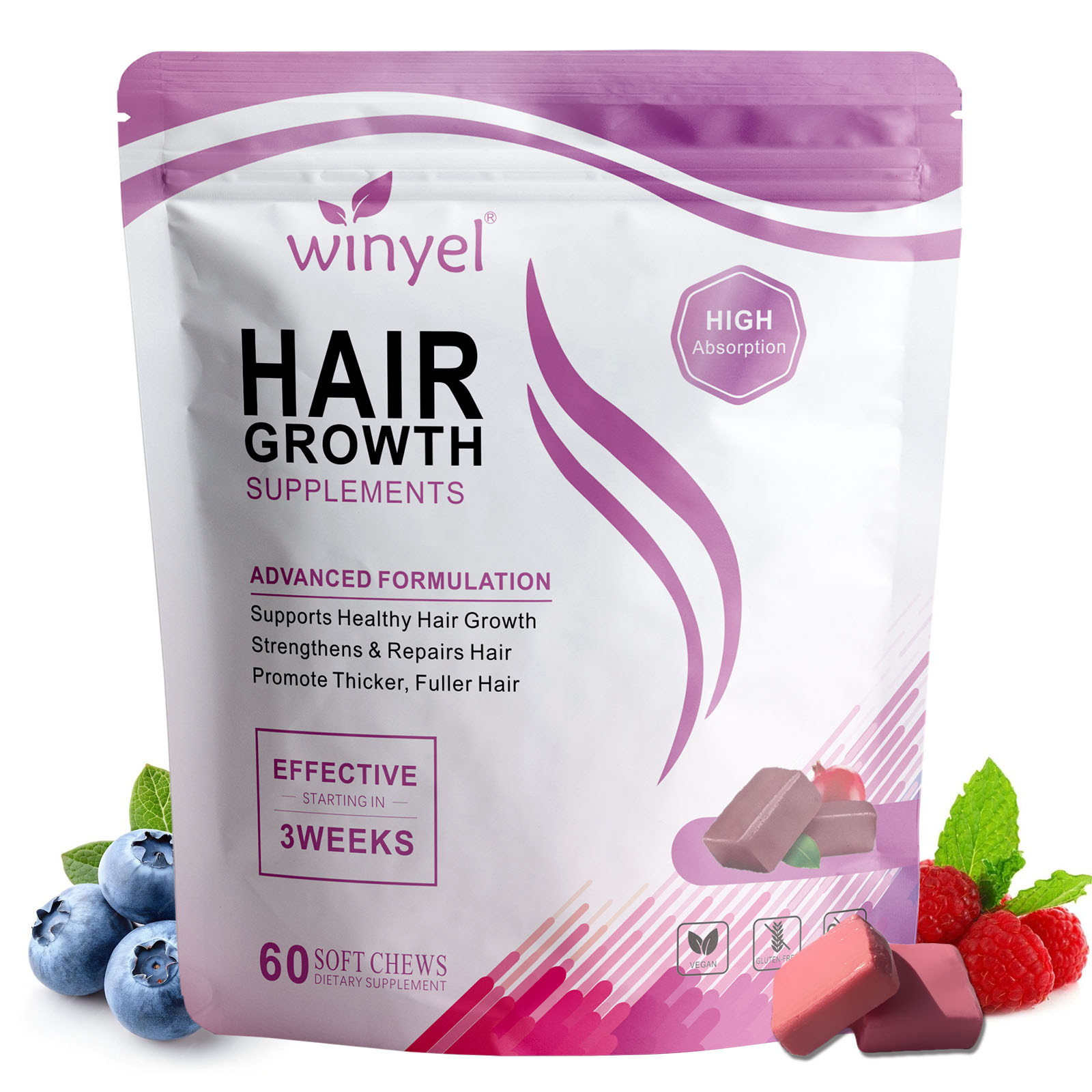 WINYEL croûtons croissance cheveux biotine 60 pcs