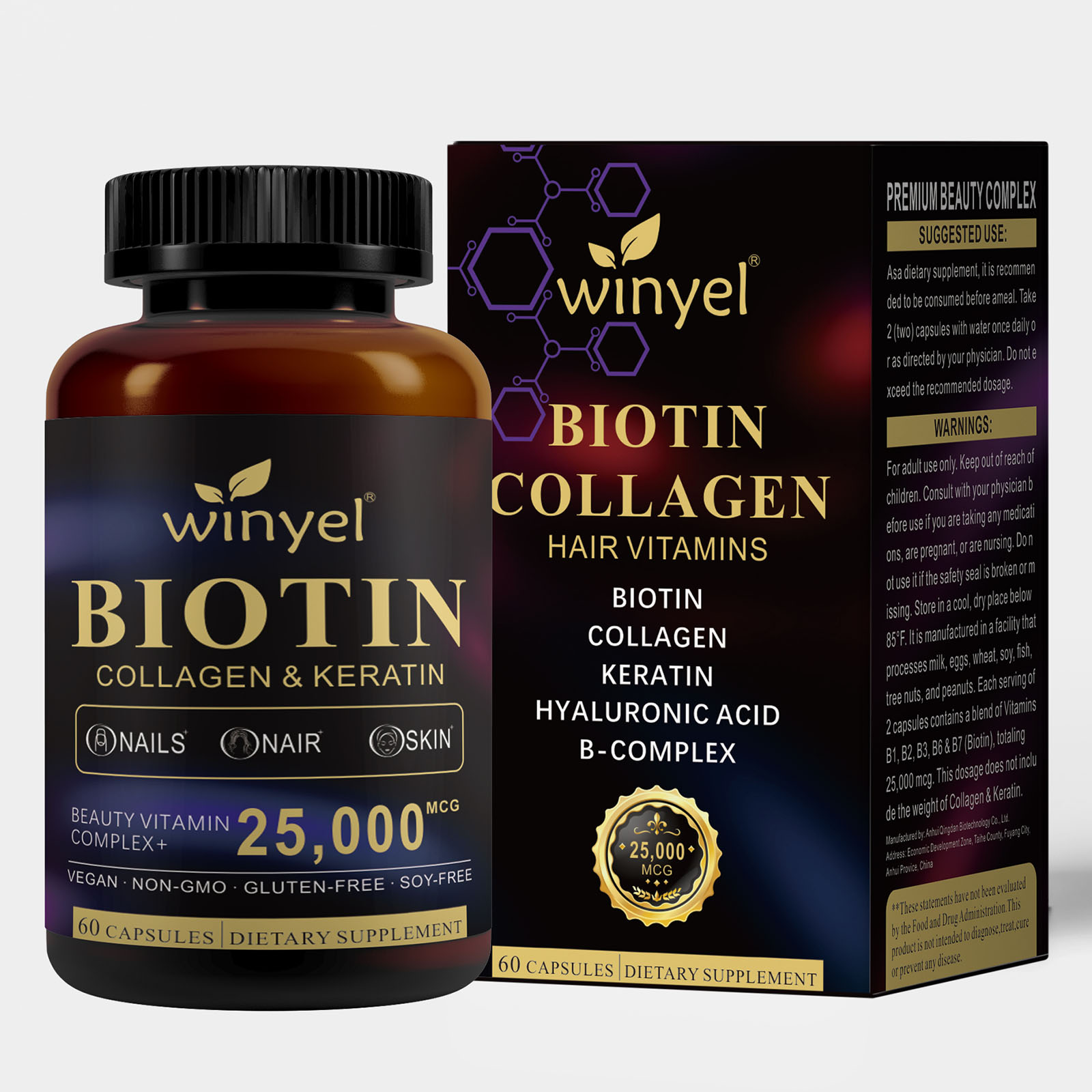 Biotine collagène acide hyaluronique kératine 60 capsules