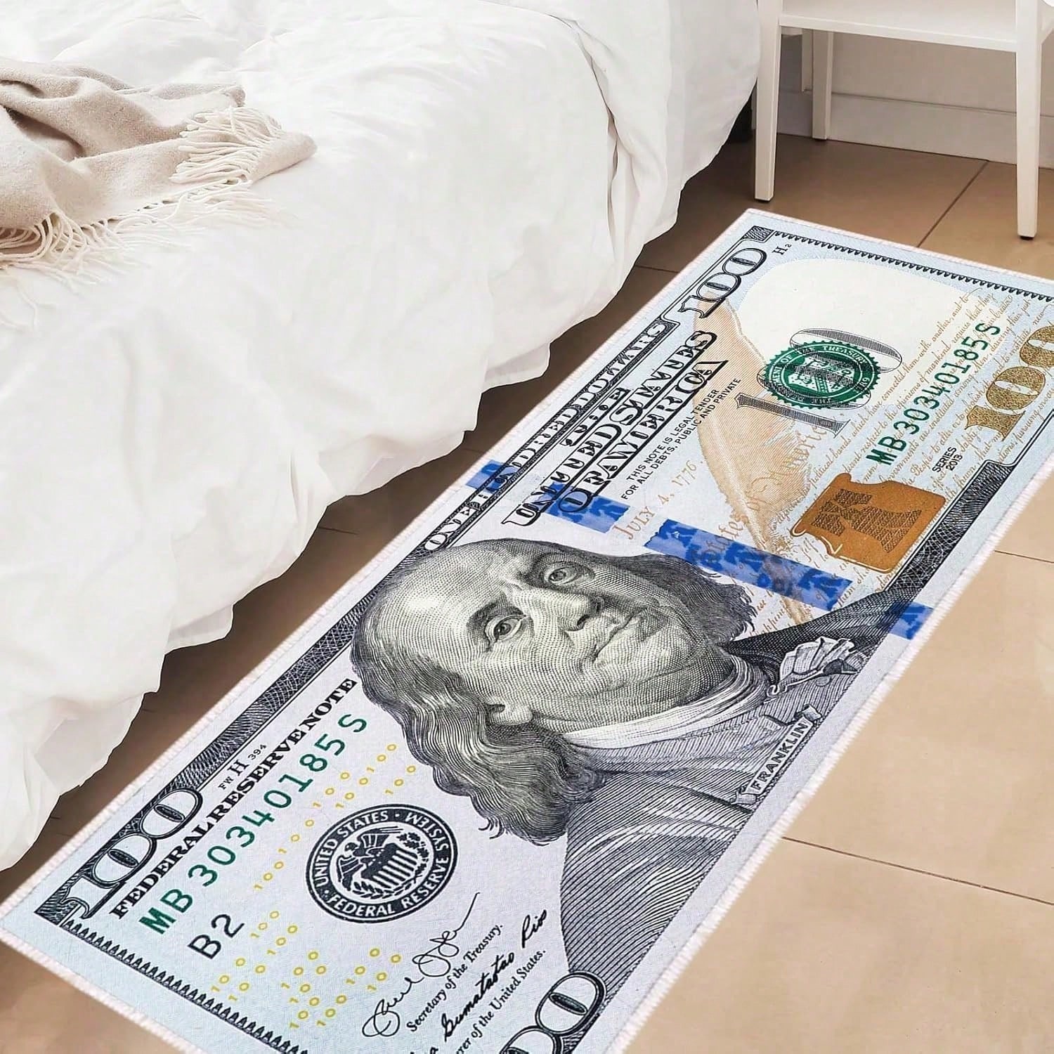 Tapis motif billet 100$ antidérapant salon entrée maison