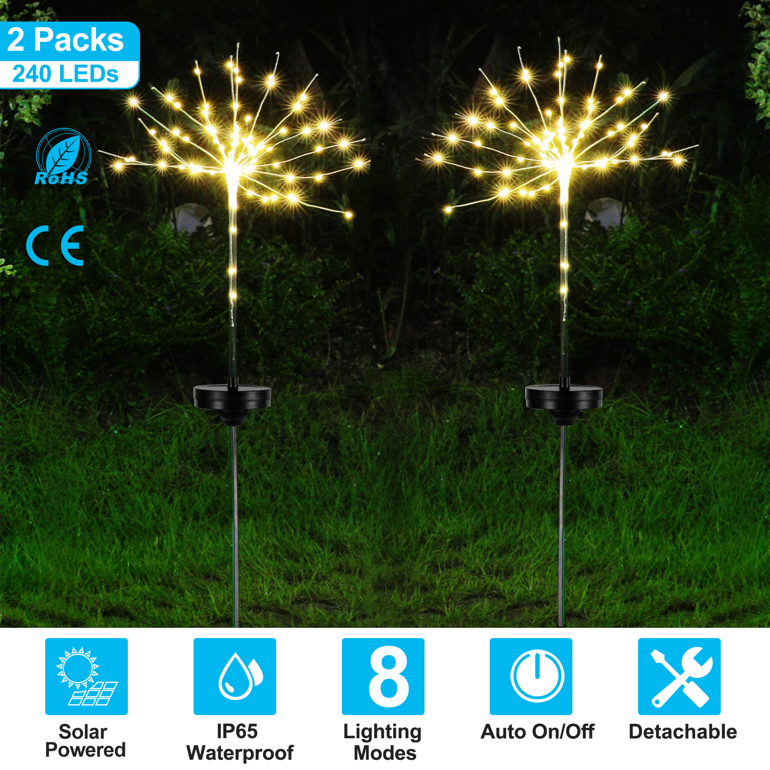 Lumières solaires fusée 2 pcs 240 DEL décor jardin printemps