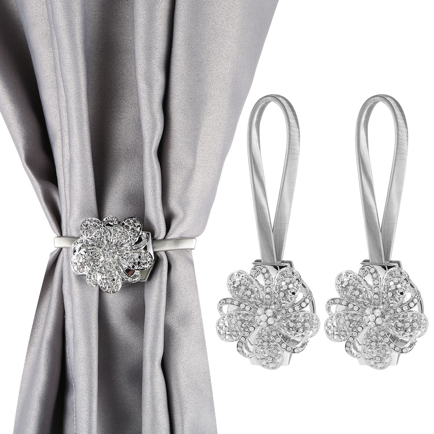 2 Embrasses magnétiques rideaux extensibles florales