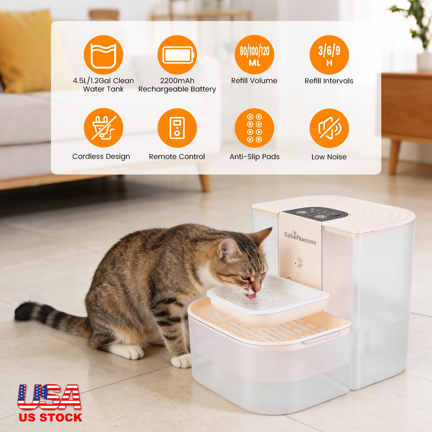 Fontaine eau chat intelligente 4.5L rechargeable avec télécommande