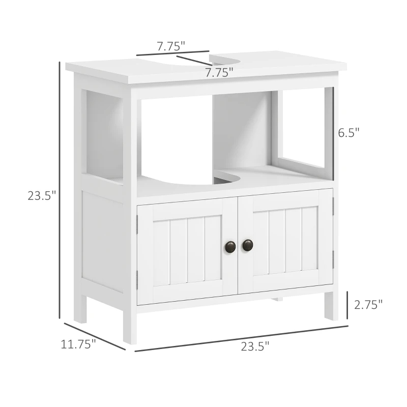 Kleankin armoire évier pédestal, 2 portes, blanc, salle bain