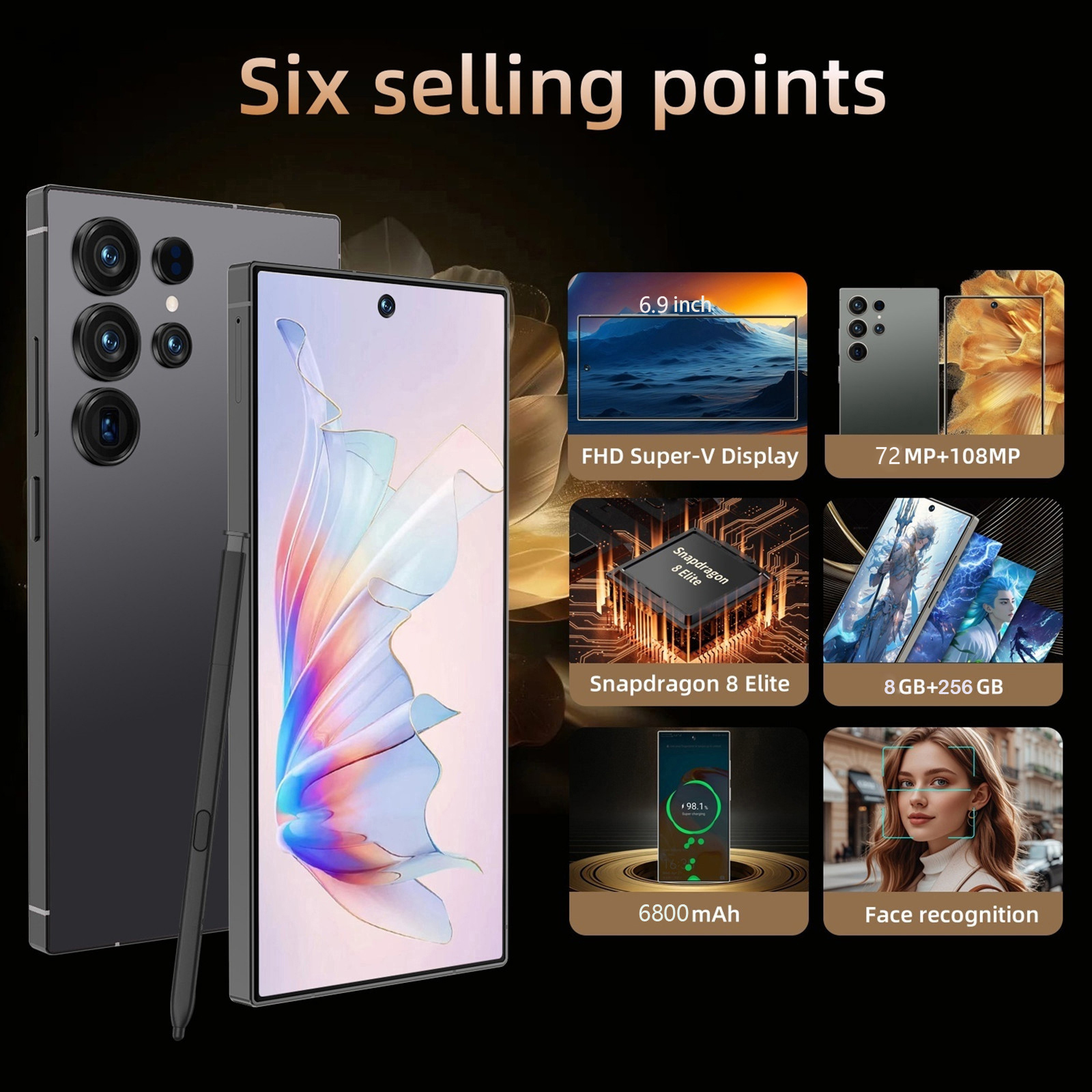 Téléphone C25 déverrouillé 8GB 256GB Android 6800mAh 6.8po 5G