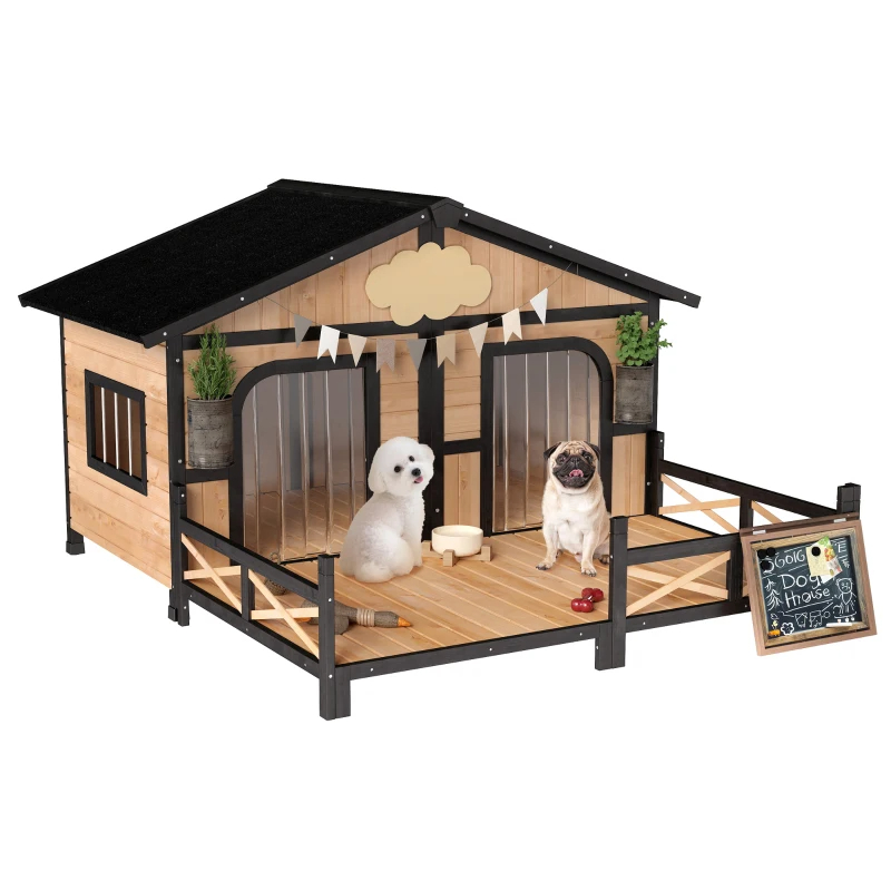 Niche chien bois intempéries, véranda, toit ouvrant