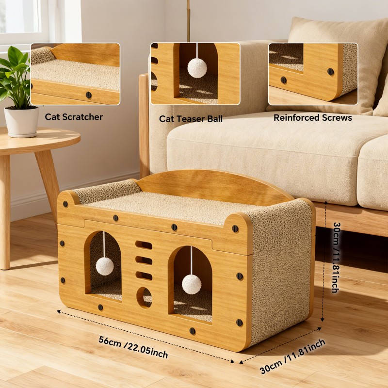 Grattoir chat Double porte 56cm Avec 2 balles teasers