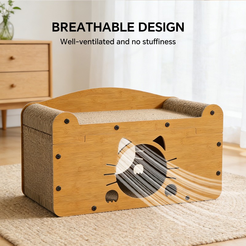Grattoir chat Moustache 56cm Bois Espace privé