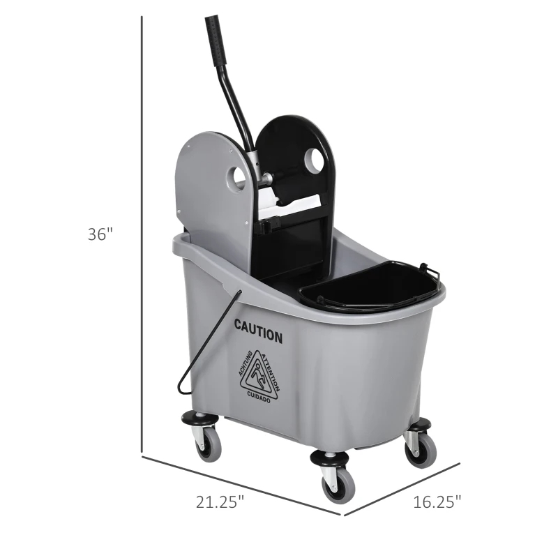Chariot seau nettoyage 38L avec essoreuse 4 roues gris