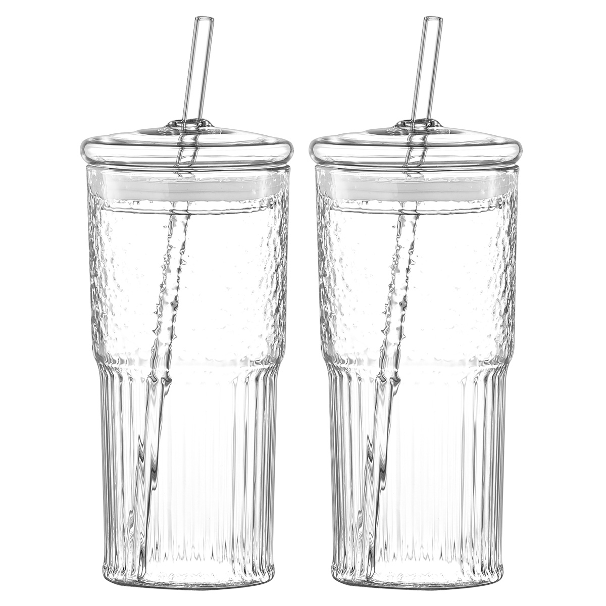 2Pack Verre paille 20oz motif vertical couvercle