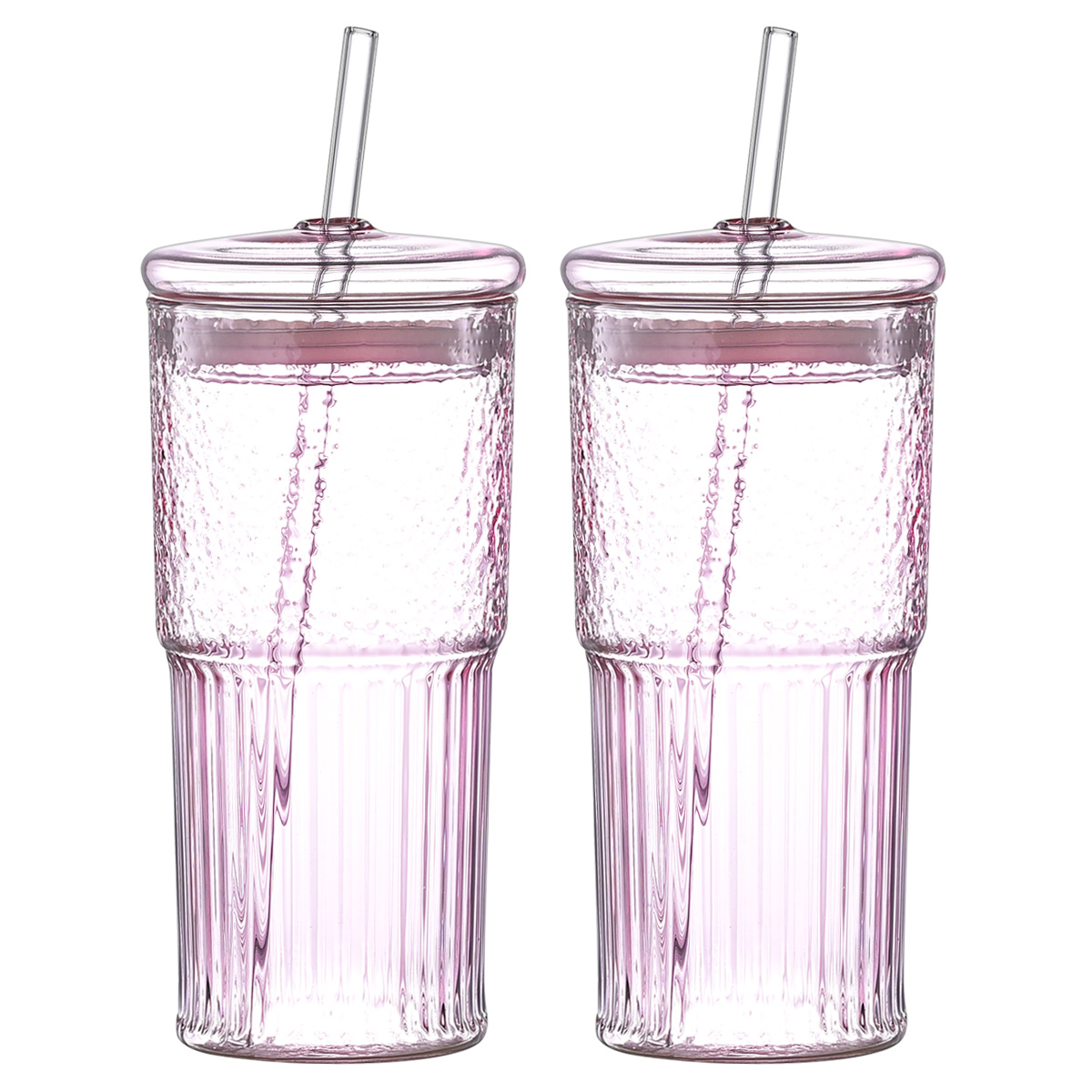 Tasse verre 20 oz rose 2 pack paille graduée