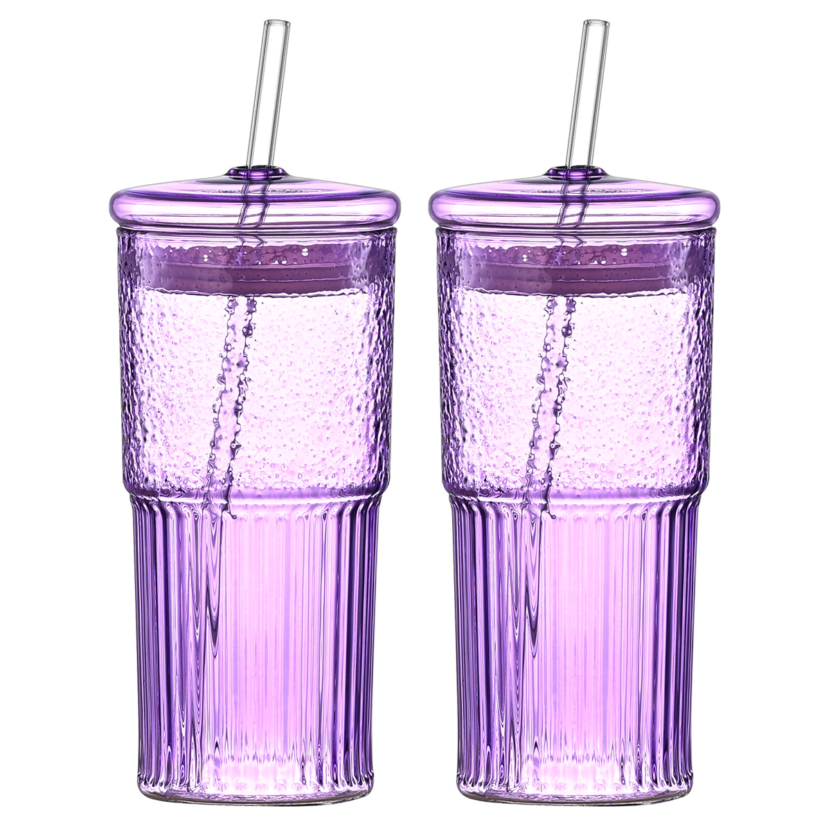 Tasse verre 20 oz mauve 2 pack paille graduée