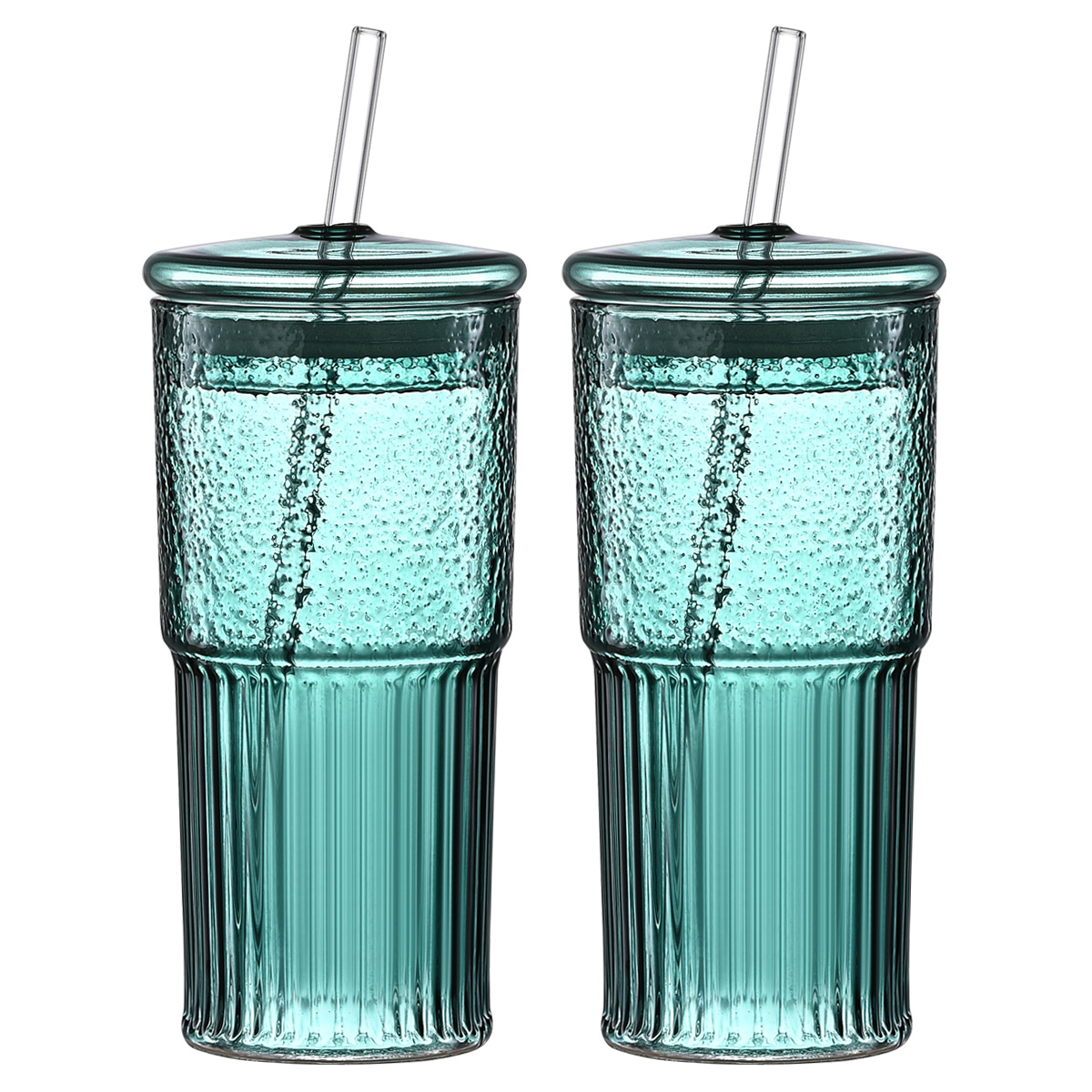 Tasse verre 20 oz vert 2 pack paille graduée