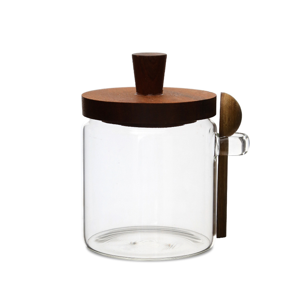 Bocaux à café verre 15 oz avec cuillères, ensemble 6 pcs