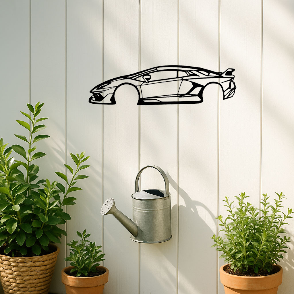 Art mural métal silhouette voiture sport laser-cut