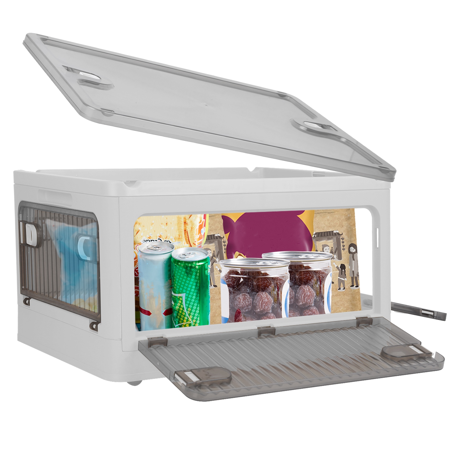 Bac rangement pliable 70QT couvercle 4 portes roulettes