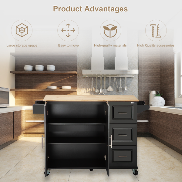 Îlot cuisine mobile, bois, étagères ajustables, design luxe