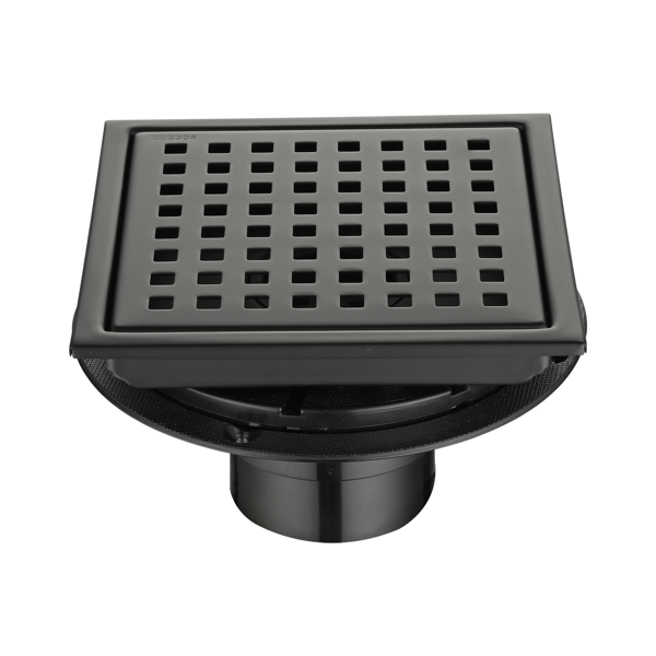 Drain de douche carré 6 po, acier inoxydable 304, noir mat