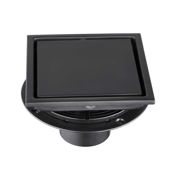Drain douche carré 6 po insert plat & tuile noir mat