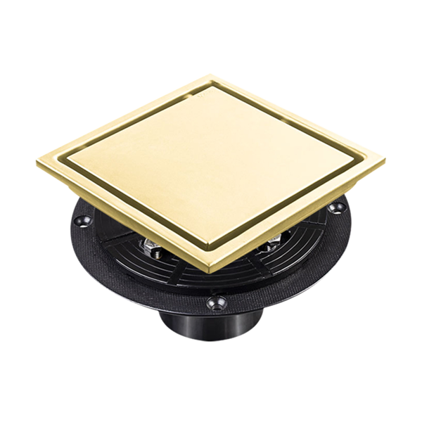 Drain douche carré 6 po insert plat & tuile or brossé