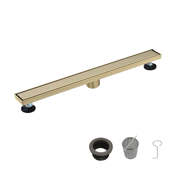Drain linéaire douche 28po acier plat/tuile or brossé