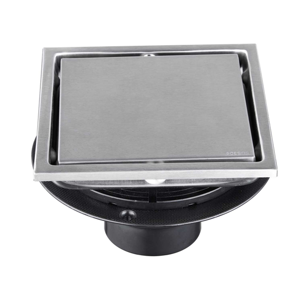 Drain douche carré 6 po insert plat & tuile nickel brossé