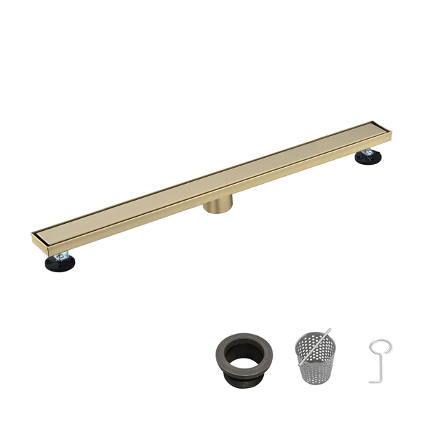 Drain linéaire douche 36po acier inox 304, grille cheveux, pieds niveau