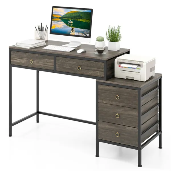 Bureau double maison bureau 5 tiroirs cadre métal
