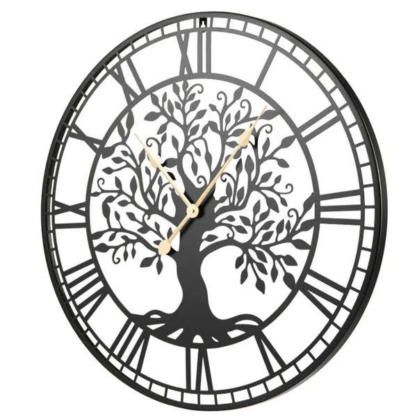 Horloge murale arbre vie 27 po, quartz silencieux noir
