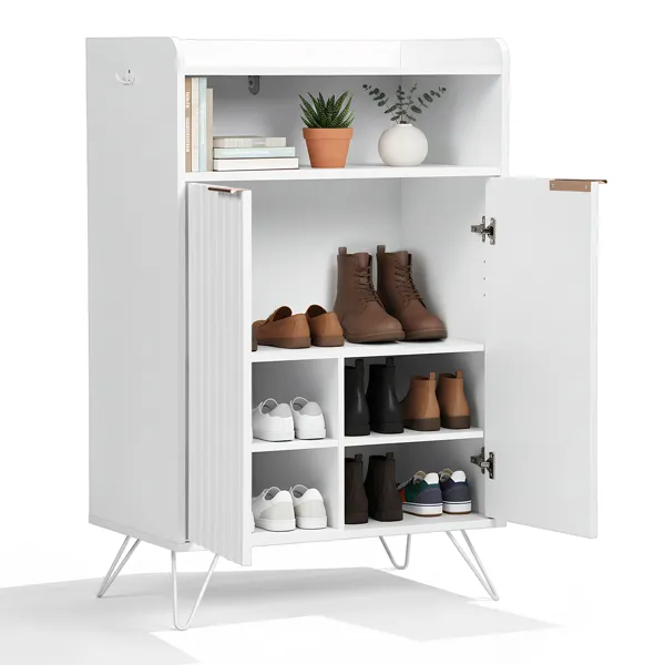 Armoire Chaussures Portes Grille 68x40x106mm Blanc