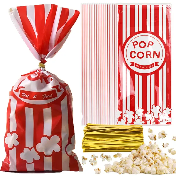 300 sacs pop-corn rayés rouge blanc