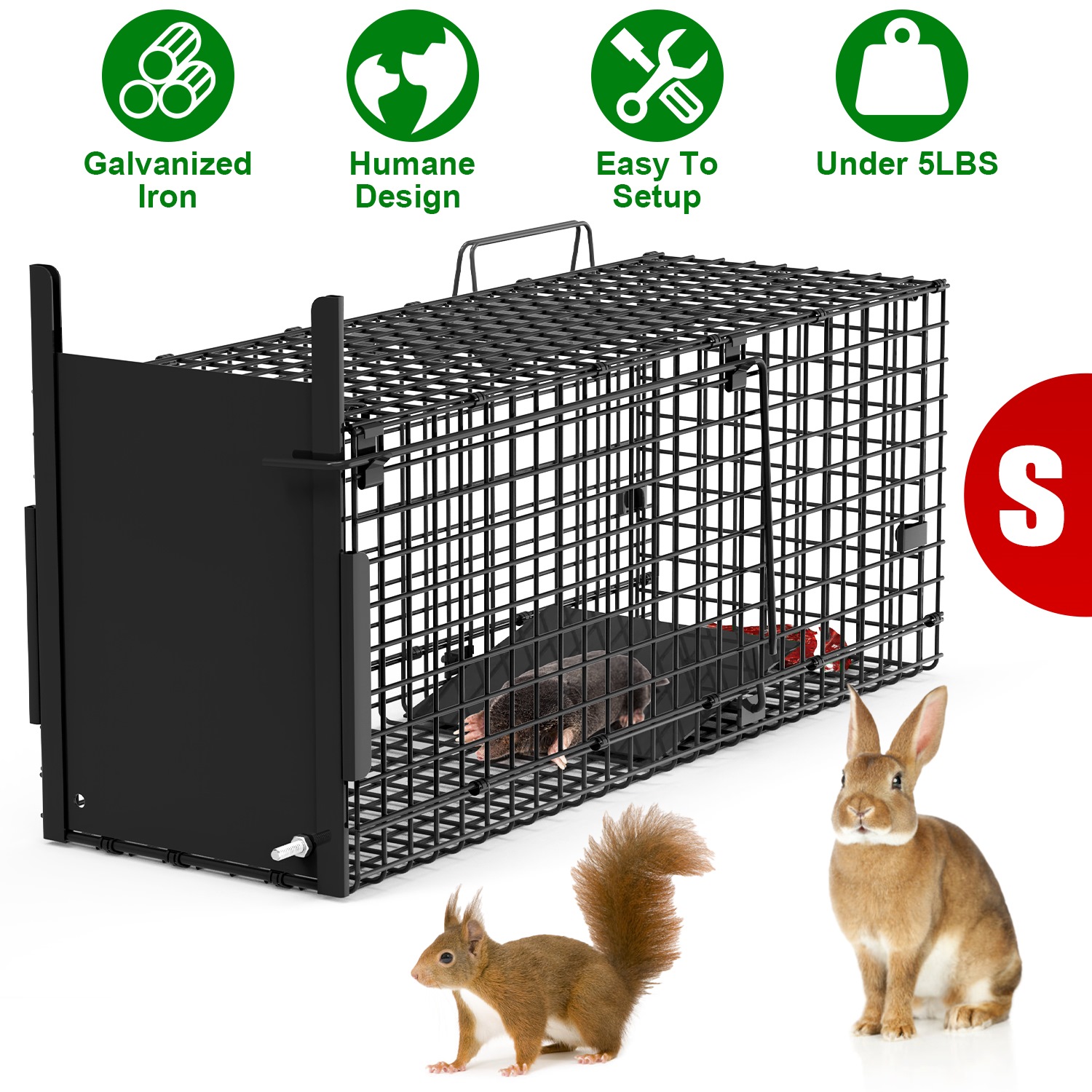 Piège cage humain animaux galvanisé 26-40po, ratons/renards/castors