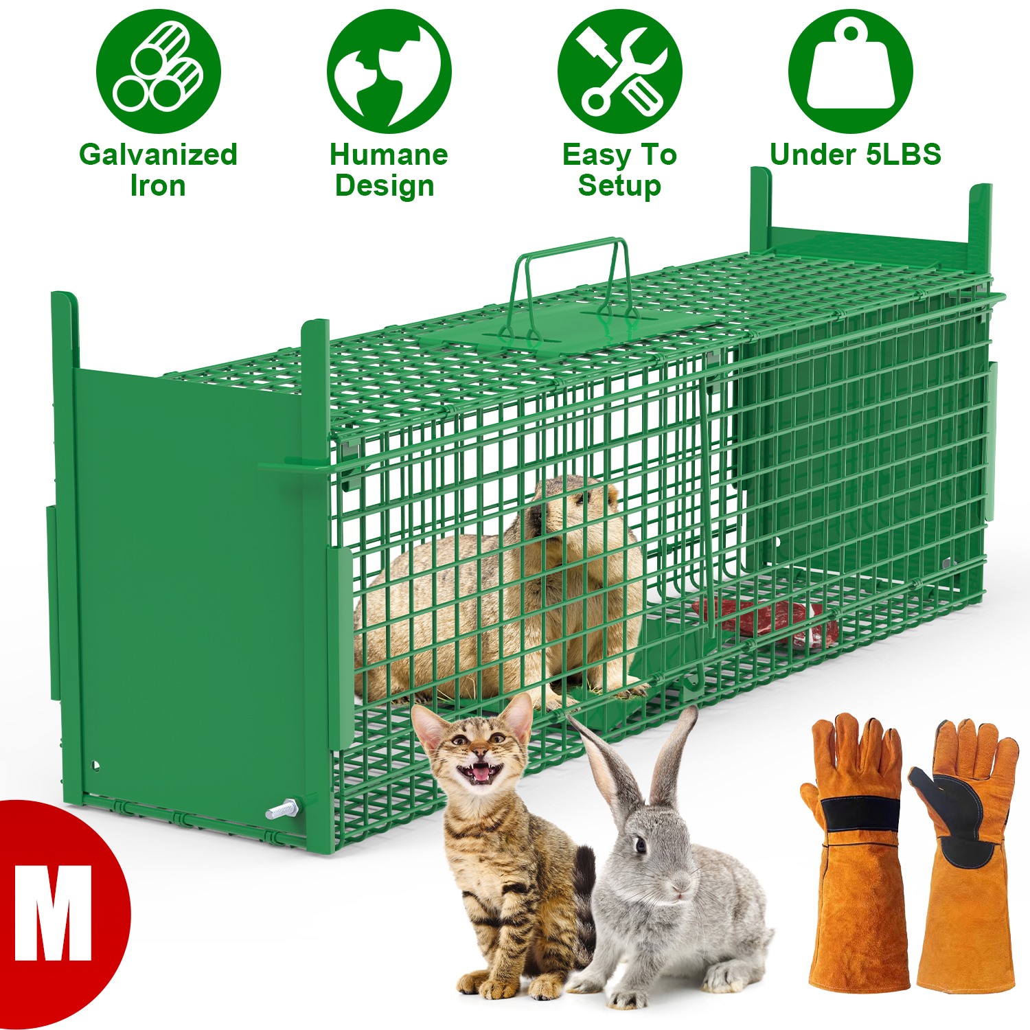 Piège cage animal 32 po 2 portes vert moins 12 lb