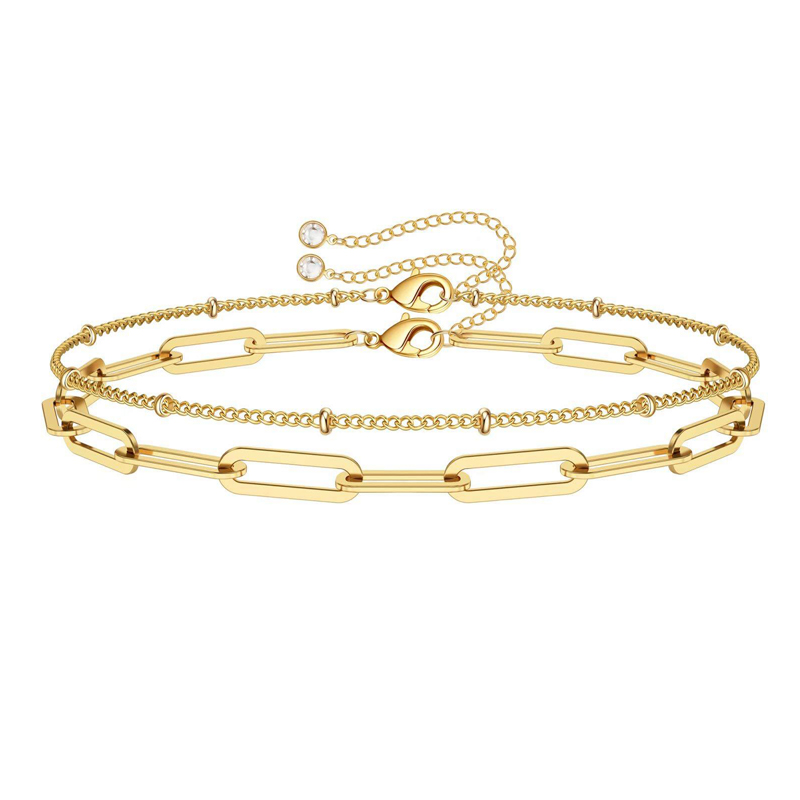 Bracelet or femme 14K chaîne perle oeil mauvais ajustable