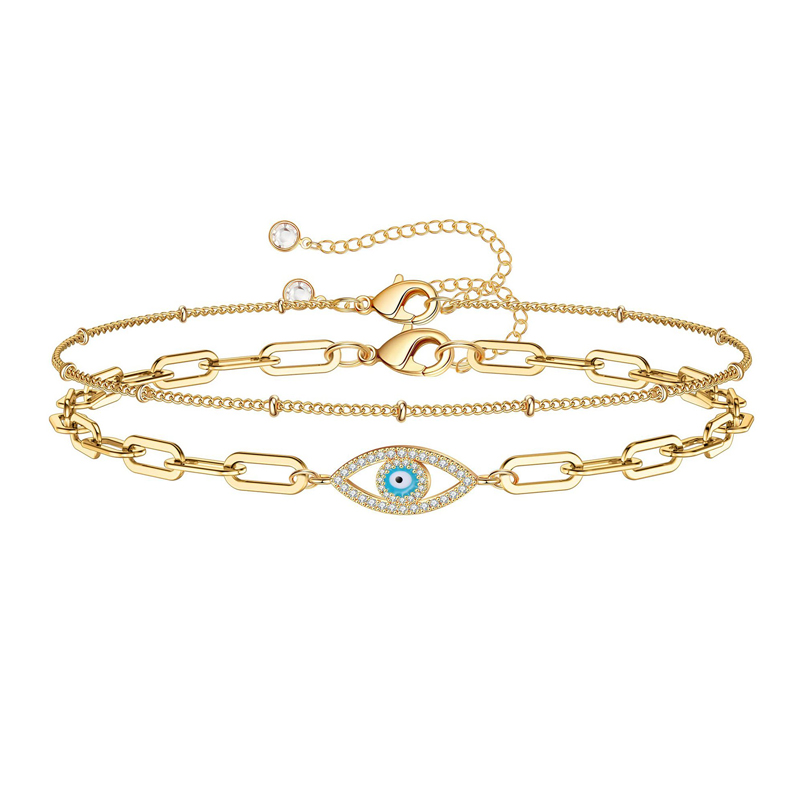 Bracelet or délicat femme, or 14K plaqué, ajustable, chaîne ovale