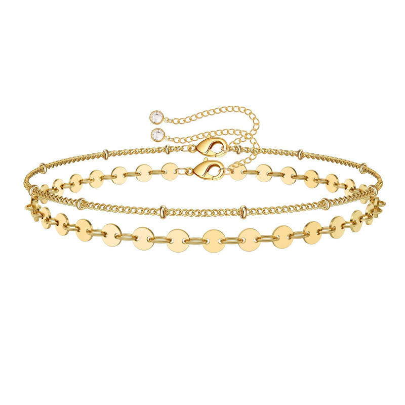 Bracelet or délicat femme, or 14K plaqué, ajustable, chaîne ovale