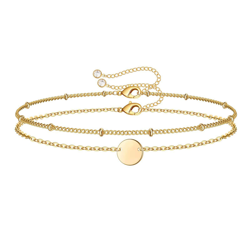 Bracelet or délicat femme, or 14K plaqué, ajustable, chaîne ovale