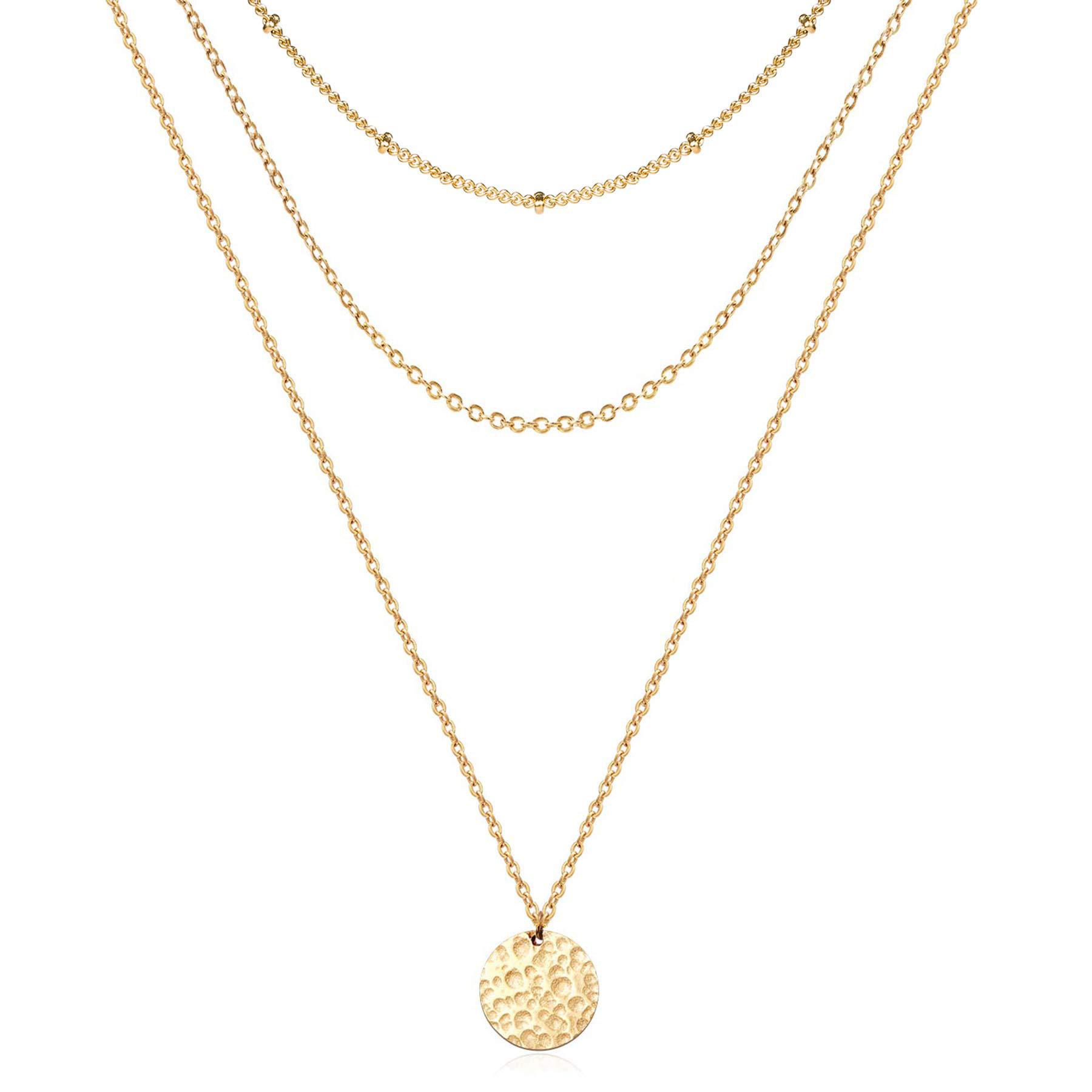Collier chaîne or plaqué 14K pièce martelée, pendentif boule, femme