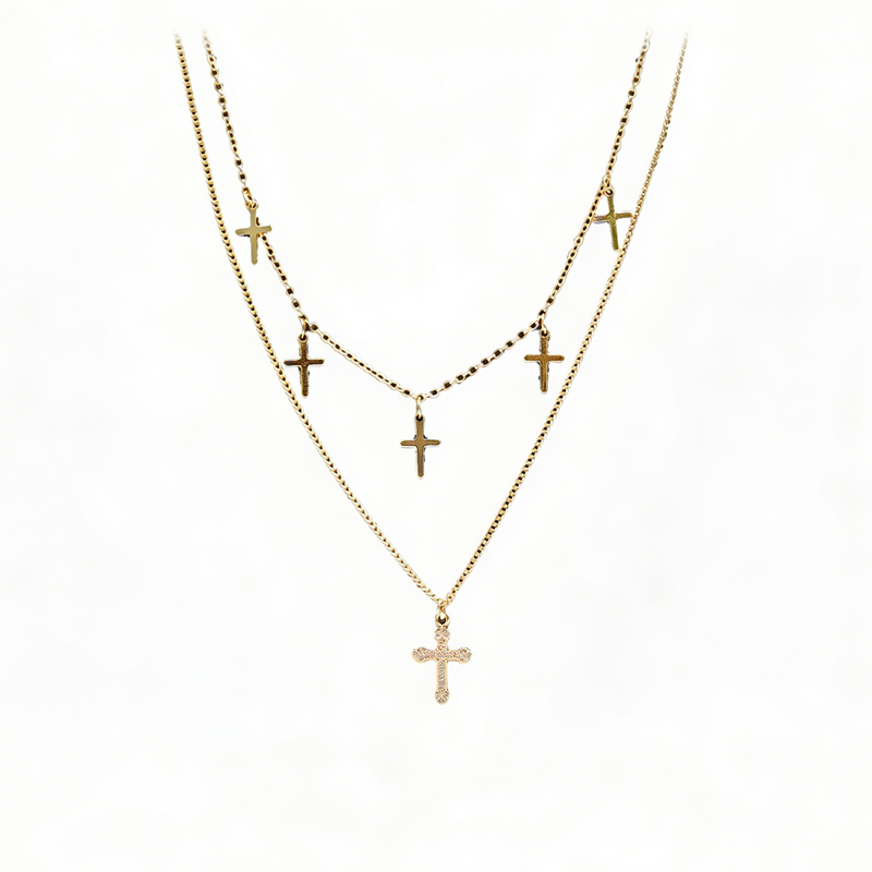 Collier chaîne croix cœur or 24k acier inoxydable femme