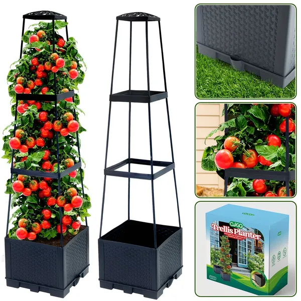 2 jardinières tomates 44,8" avec treillis - Boîte jardin surélevée
