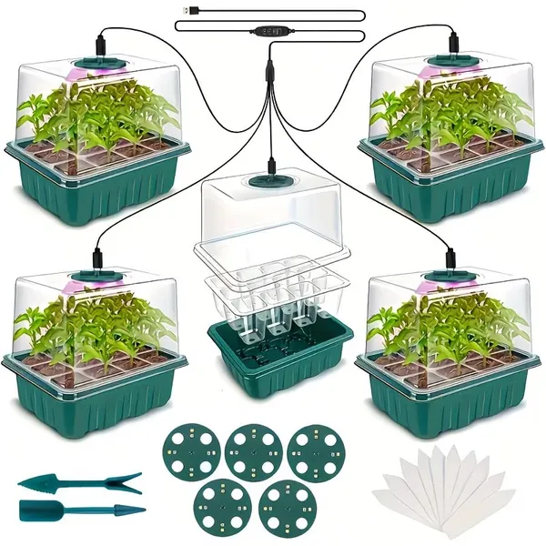 Kit 5 germination LED, dôme humidité, mini serre