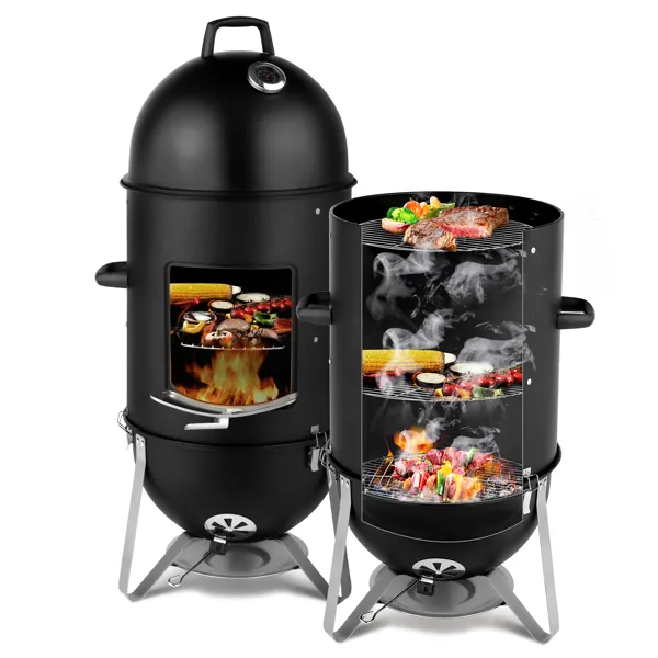 Fumoir BBQ charbon 3 étages acier montagne, noir 60608693
