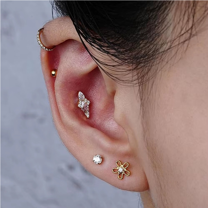 Boucles d'oreilles zircon fleurs femme